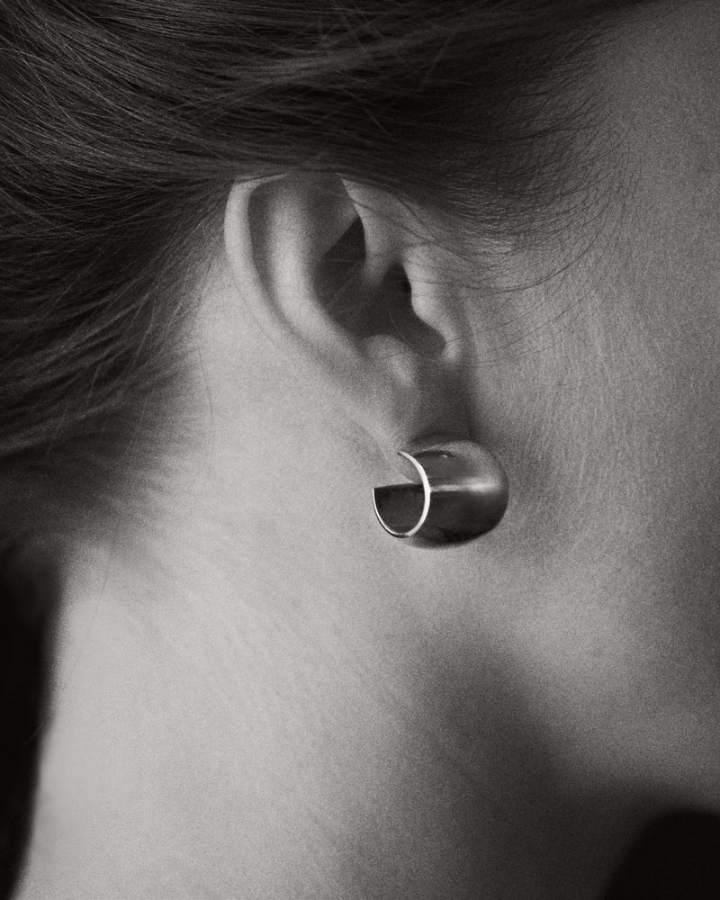French Art Deco wide hoop earrings (925) — worn on ear.