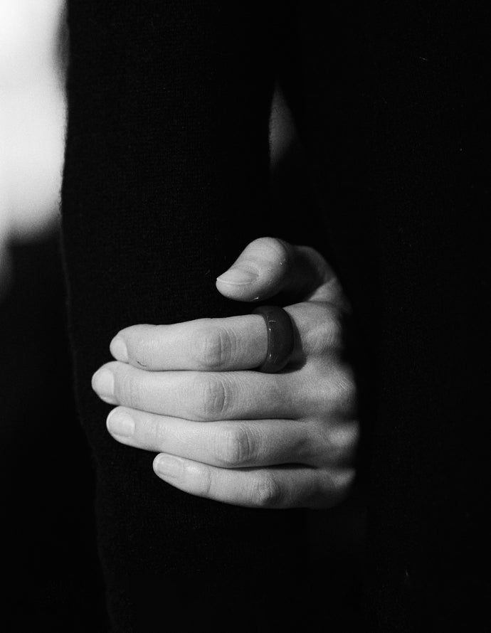 Red onyx ring, late 20th century — worn on hand.